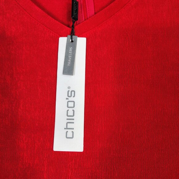 Chico's Travelers Dress Womens 0 US Small Red Allure High V-Neck Bell Sleeve NWT - Picture 2 of 12